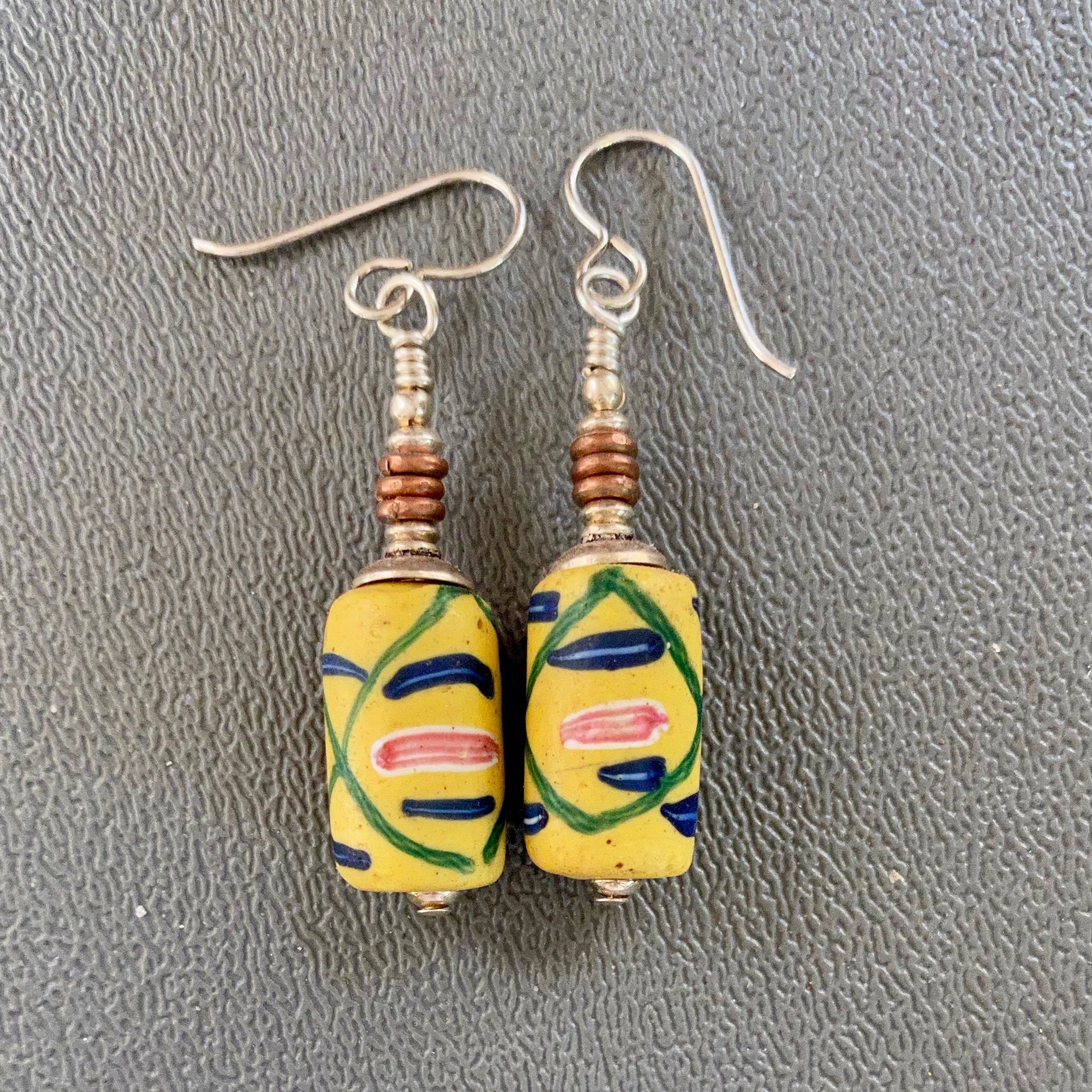 African Trade Bead Earrings Vintage very Rare Collectable Beads