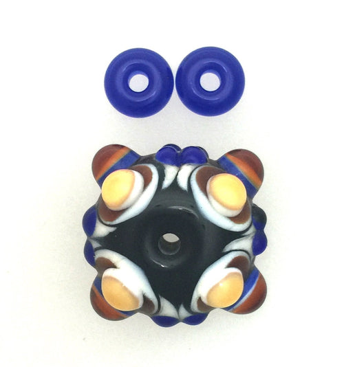 Lamp Work Bead Dark Blue and Yellow