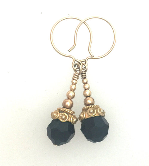 Black Swarovski Jet and 14ct Gold Fill Earrings #2