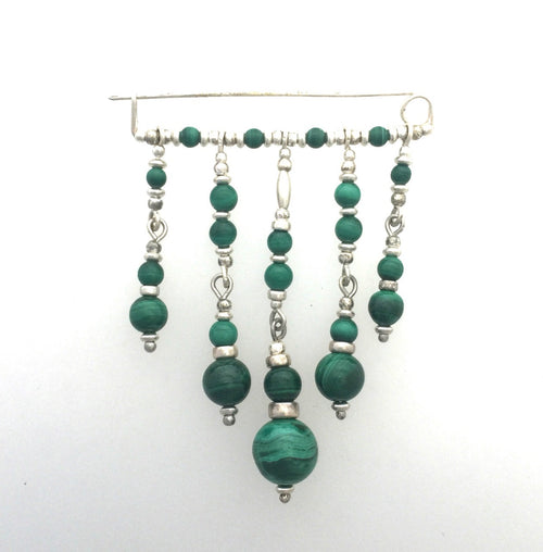 Malachite and Sterling Silver Multistrand Brooch by Kate Drew-Wilkinson
