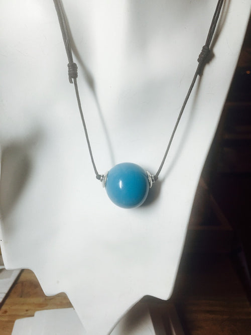 Large Turquoise Glass Bead on Two Knot Cord