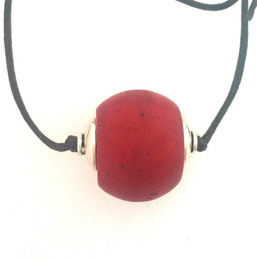 Bohemian Pressed Glass Red Single Bead Necklace