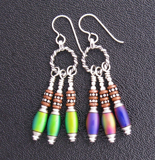 Mood Swings Earrings, triple dangles by Kate Drew-Wilkinson