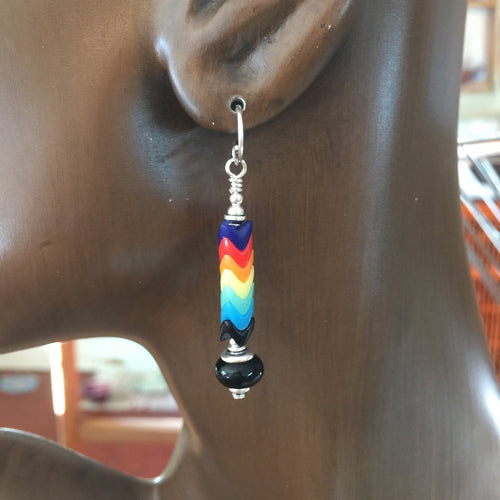 Snake Bead Glass Earrings 6m Rainbow and Gay Pride D