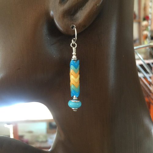Snake Bead Glass Earrings 6mT Soft Sky Colors  L French Hooks