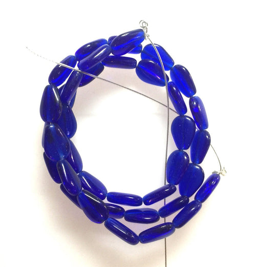 Cobalt Glass Flat Small Drop Shaped Beads Czech Glass Strand.