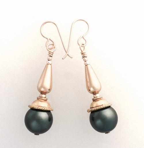 Swarovski Tahitian Pearl Tone Crystal Earrings with 24 Ct Gold Fill and French Hooks