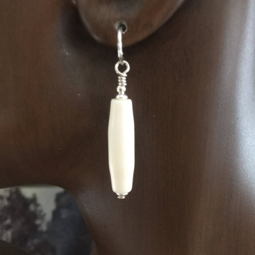 Hairpipe Bone and Sterling Silver Earrings Shorter#b