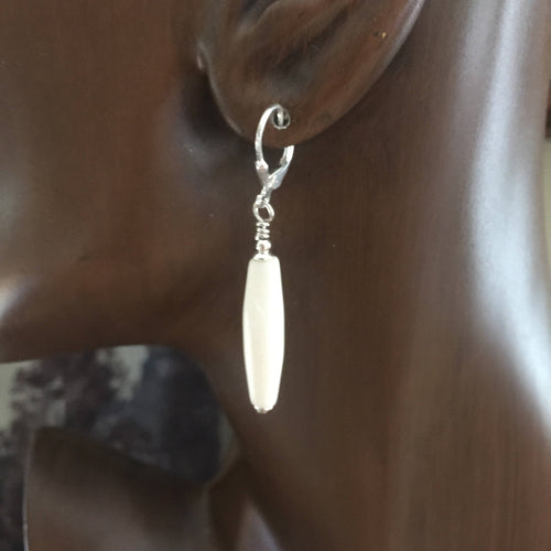 Hairpipe Bone and Sterling Silver Earrings Shorter#A