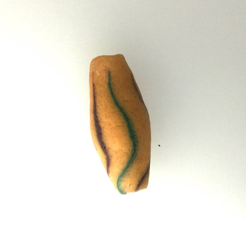 OnSale Antique yellow Akoso Ghanaian powdered glass bead accented with colorful trail  Perfect Condition