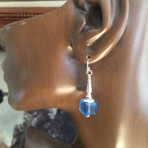 Chinese Blue Hand Faceted Crystal Earrings