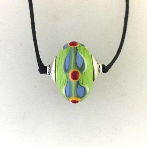 Lamp Work Green  Glass Bead Necklace