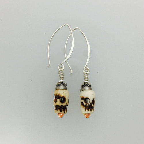 Skull Bone And Sterling Silver Earrings with Special Hooks