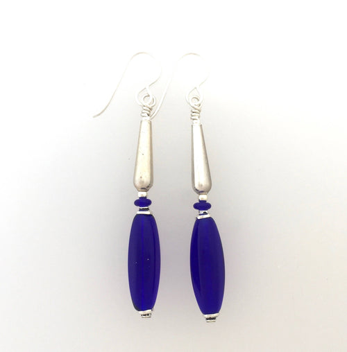 Cobalt Glass And Sterling Silver Earrings  (shrt)