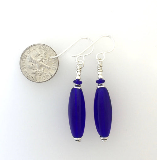 Cobalt Glass And Sterling Silver Earrings  (shr)