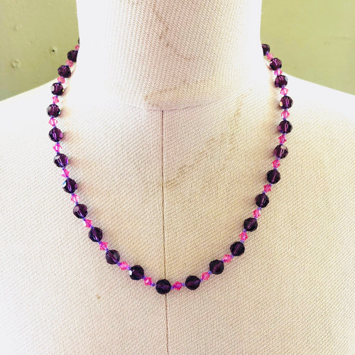 Necklace Swarovski Amethyst And Rose Hand Knotted.Hand Knotted   21 inches