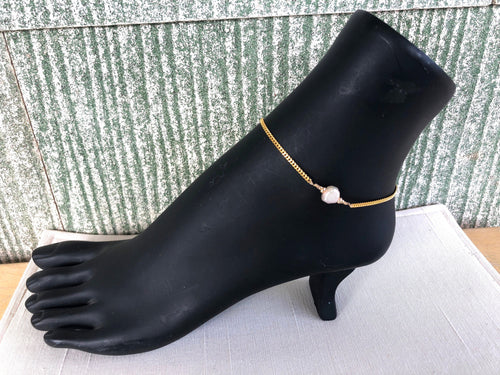 Anklet in Gold Fill #3  With Single Pearl,  9 inches   Kate Drew-Wilkinson