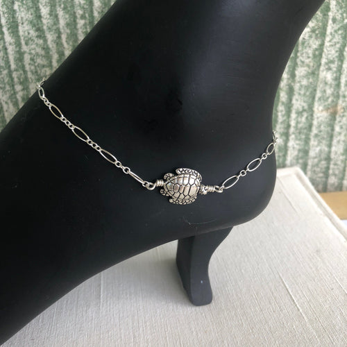 Turtle Anklet #10 Sterling Silver  10 ins.