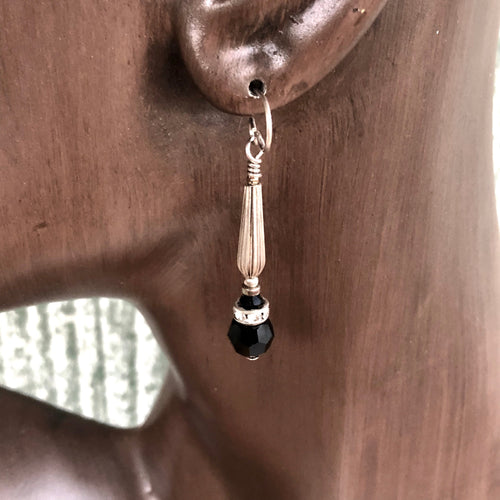 Earrings Swarovski Jet with Sterling Silver and a bit of Bling.