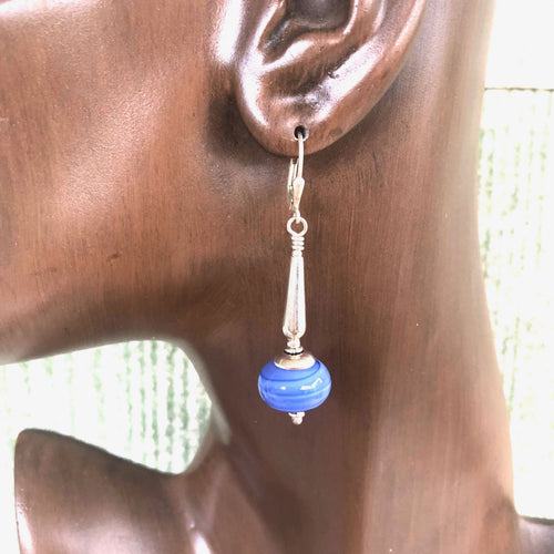 Lamp Work Periwinkle Blue Earrings with Sterling Silver.