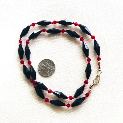 Swarovski Crystal Jet and Siam, Red and Black Choker 18ins.