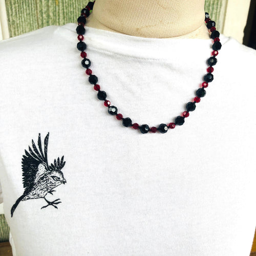Swarovski Red and Black Crystal Necklace Hand Knotted 19 1/2 ins