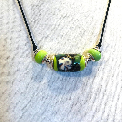 Lamp Work Three Bead Necklace on sliding knots cord by Kate Drew-Wilkinson