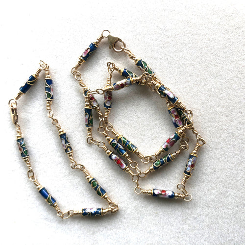 Cloisonne  And 14ct Gold Fill Necklace  18 ins and Bracelet 7 1/2 Set  Kate Drew-Wilkinson