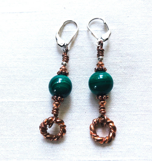 Earrings Malachite and Copper With Silver Hooks  Kate Drew-Wilkinson