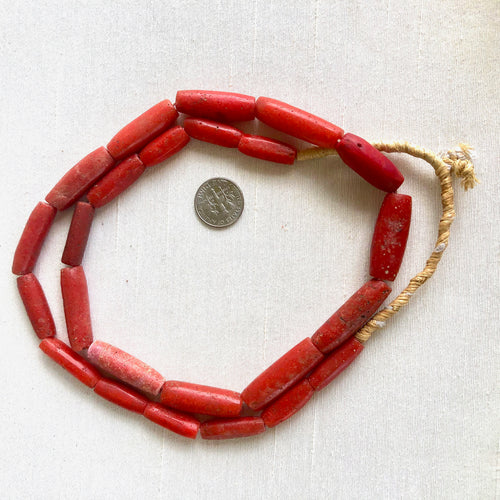 African Trade Beads Faux Coral Rare Graded on Original Strand. Wearable. 28 ins.