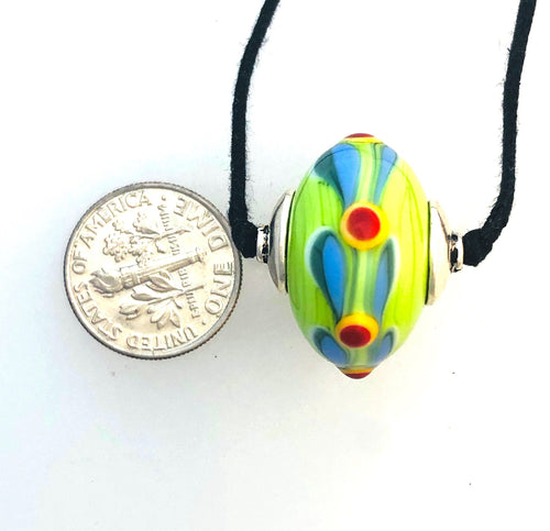 Green Lamp Work Bead Necklace on Two Knot Cord.   Kate Drew-Wikinson