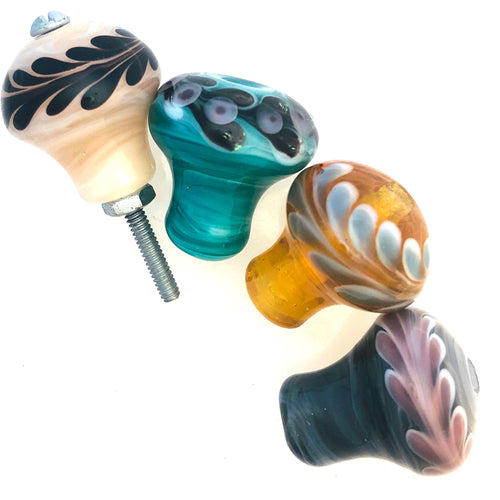 Drawer Pulls Lamp Work Recyled Stained Glass Scrap   Each one 15.00  Kate Drew-Wilkinson