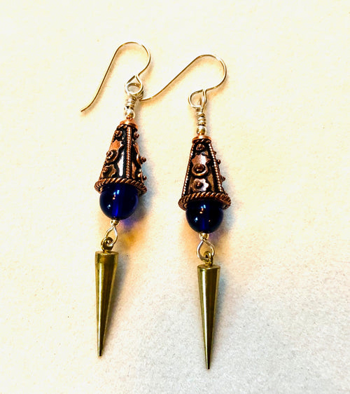 Earrings Cobalt with French Clock Weights   Kate Drew-Wilkinson