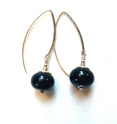 Earrings Black Lamp Work Glass and Sterling Silver by Kate Drew-wilkinson