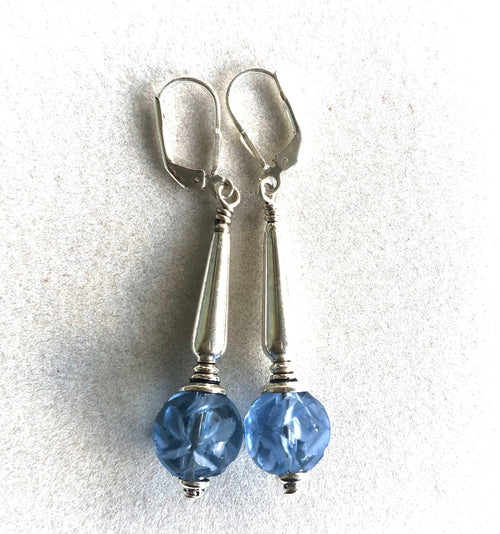 Earrings Hand Cut Vintage Chinese Blue Glass   Kate Drew-Wilkinson