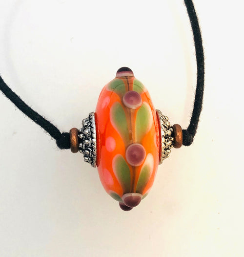 Lamp Work Glass Single Bead Orange Necklace    Kate Drew-Wilkinson
