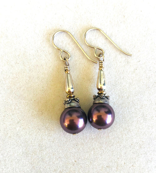 Swarovski Pearl Earrings Color Bordeaux   Kate Drew-Wilkinson