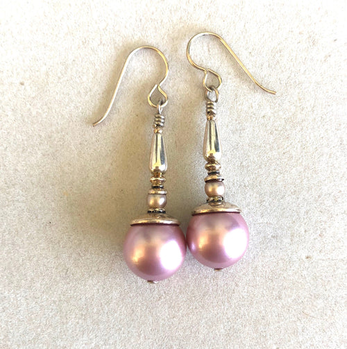 Swarovski 2  Rose Pearl Earrings in Sterling Silver  12m Beads   Kate Drew-Wilkinson