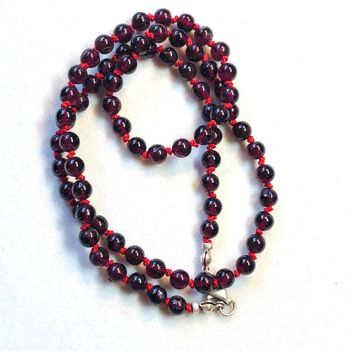 Garnet Necklace, hand knotted by me. 19 inches 5mm beads  Kate Drew-Wilkinson