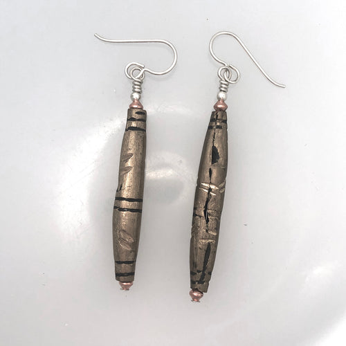 African Tuareg Etched Brass Earrings  Kate Drew-Wilkinson