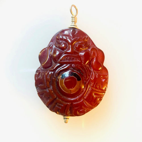 Carved Carnelian Buddah Pendant on Thick Silver Head Pin    Kate Drew-Wilkinson