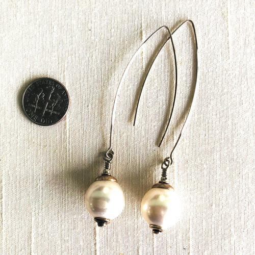 Swarovski Pearl Earrings Long French Hooks   Kate Drew-Wilkinson