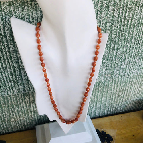 Stone Bead Necklace, Hand knotted with Sterling Silver clasp.