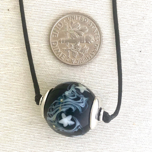 Black Night Time Time Lamp Work Bead Stars and Silver  KateDW  C