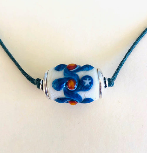 Lamp Work Summer Bead with Star on Cord with Two Sliding Knots  KateDW