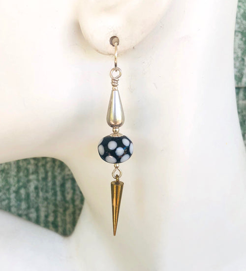 Earrings Lamp Work, Silver and French Brass Clock Weights