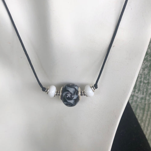 Lamp Work Black and White Space Bead Necklace  KateDW