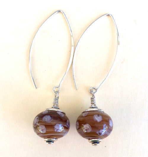 Lamp Work Earrings Soft Beige Long Ear Wires.  KateDW