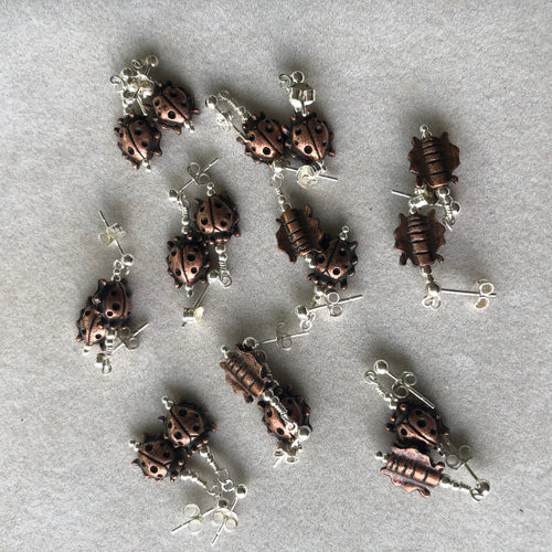 Lady Bug Earrings Copper and Sterling Silver Gardening Club?