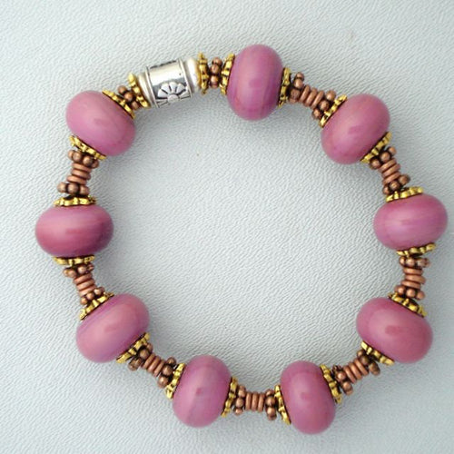 Lampwork Glass Bead Bracelet in Dusty Rose Color